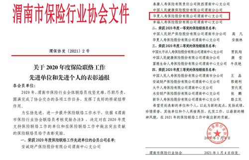 陕分公司渭南中支荣获“渭南市2020年度保险联络工作先进单位”荣誉称号